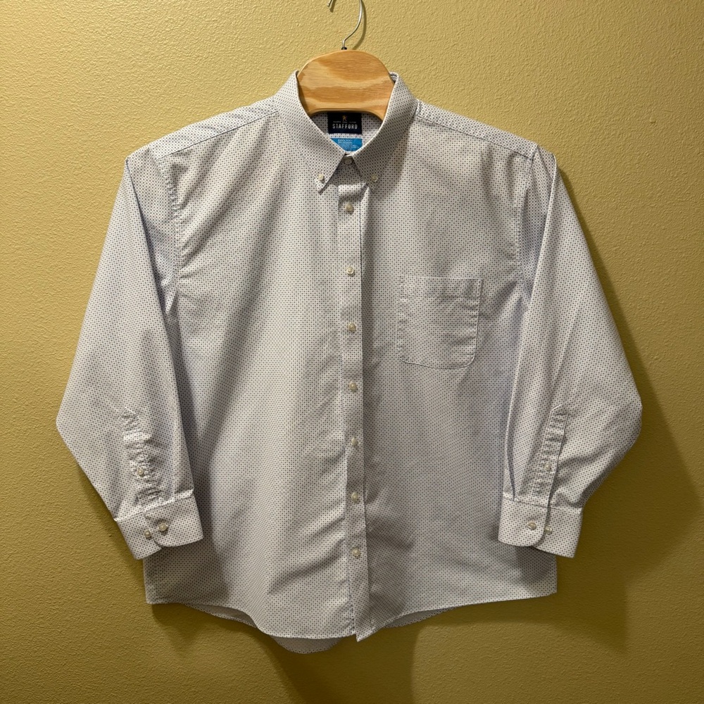 Men’s XXL 18-18.5 34-35 Stafford Tailored Culture CoolMax White w/ Dots Shirt